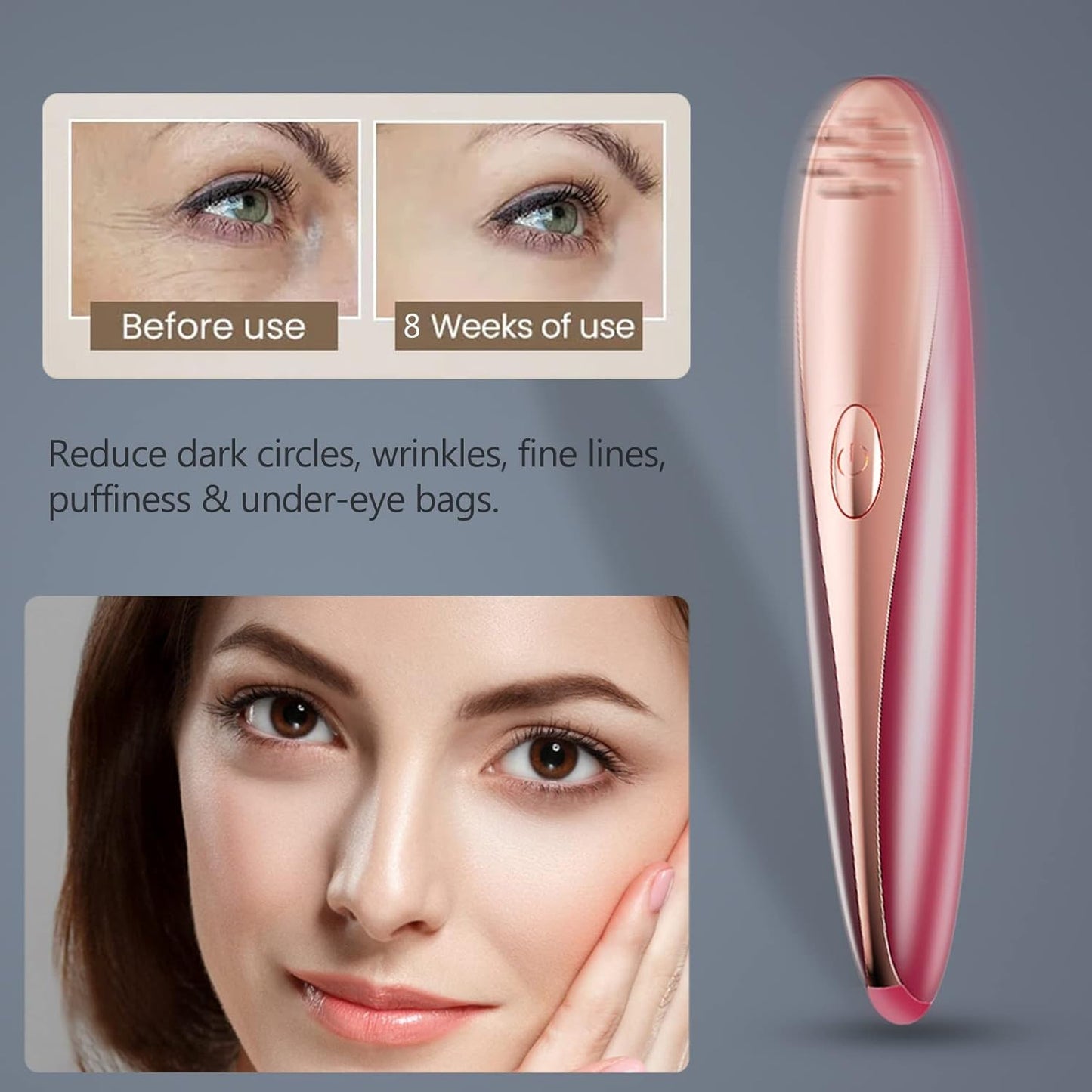 Personal Heating 41℃ Skin Face & Eye Wand Massager, 10 Kinds Magic Vibration for Women & Men Facial Firm, Eye Fatigue, Eye Bags Dark Circles, Promote Nutrient Absorption, Improve Skin Pore -Red
