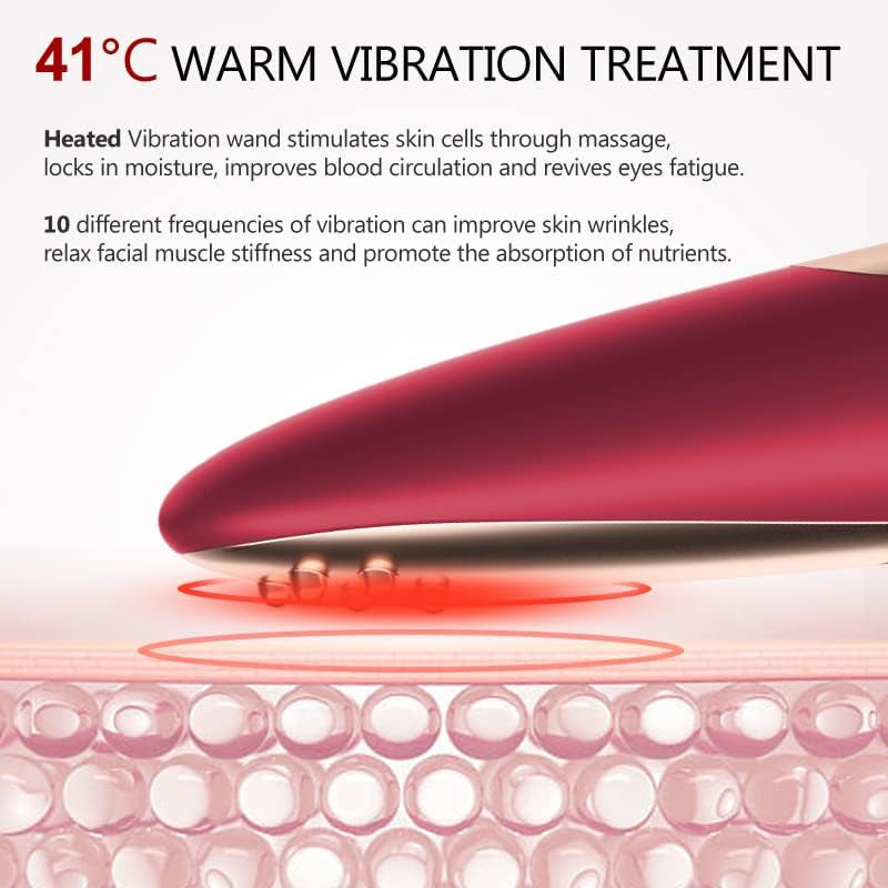 Personal Heating 41℃ Skin Face & Eye Wand Massager, 10 Kinds Magic Vibration for Women & Men Facial Firm, Eye Fatigue, Eye Bags Dark Circles, Promote Nutrient Absorption, Improve Skin Pore -Red