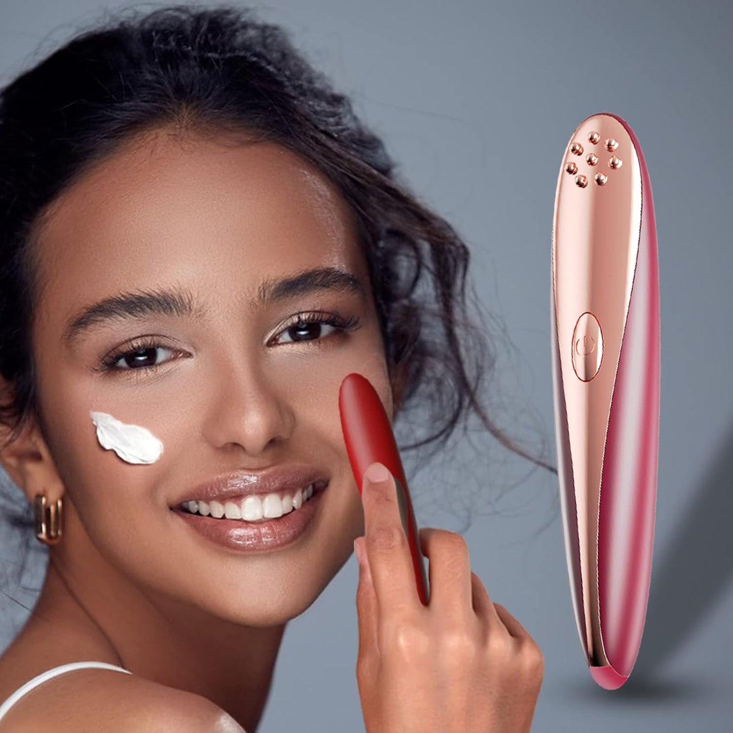 Personal Heating 41℃ Skin Face & Eye Wand Massager, 10 Kinds Magic Vibration for Women & Men Facial Firm, Eye Fatigue, Eye Bags Dark Circles, Promote Nutrient Absorption, Improve Skin Pore -Red