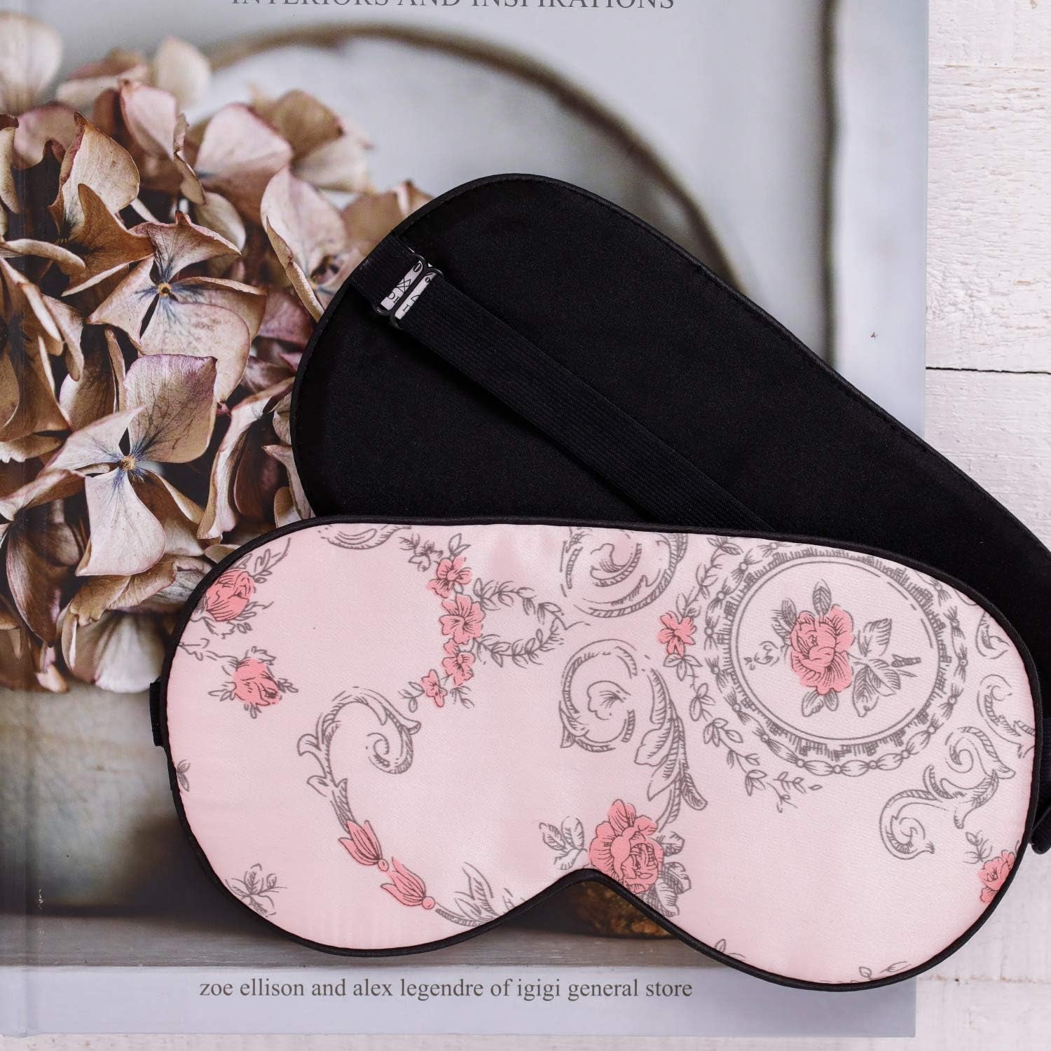 100% Pure Silk Eye Mask - Sleep Eye Cover in Floral Colors (#1)